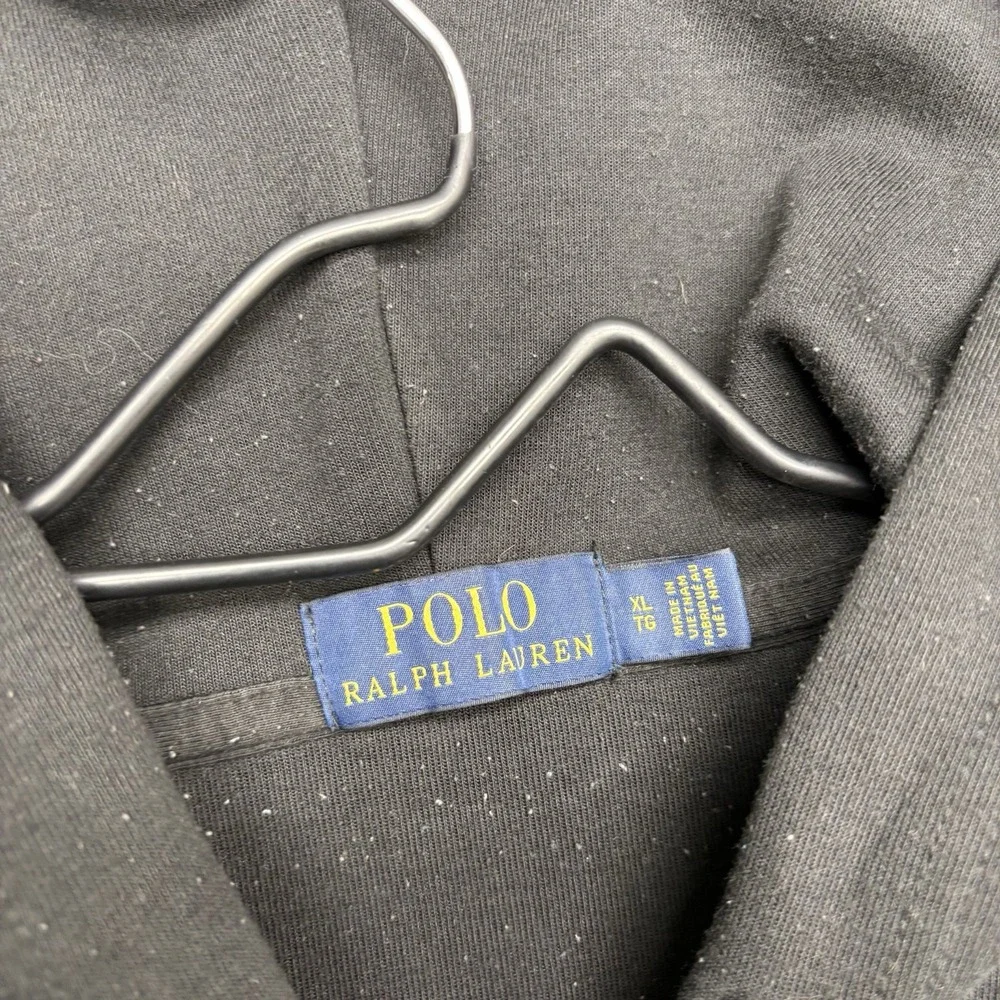 Vintage Polo Ralph Lauren Hoodie Mens XL Black Y2K Fleece Zip Up Sweater Jacket
